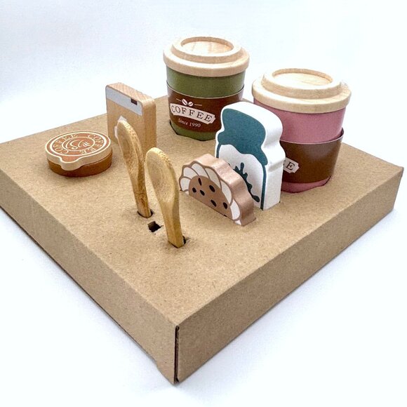 Unisex Wood Wooden Coffee Time Barista Playset Educational Pretend Role Play New - Picture 6 of 6